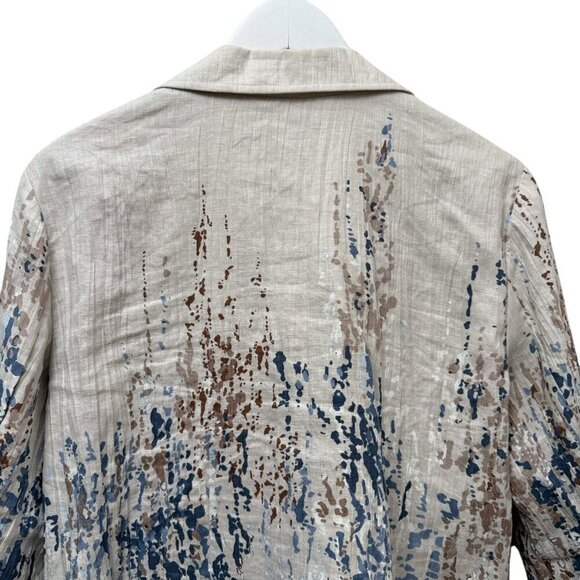 COLDWATER CREEK Linen Jacket Size Medium Petite Blue Beige Womens Open Front - Picture 4 of 8